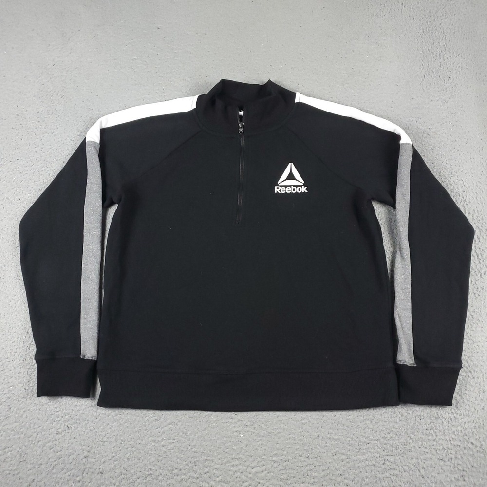 Reebok Sweater Womens Medium Black 1/4 Zip Casual Pullover Sweatshirt Ladies